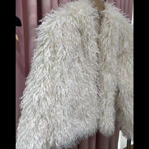 Long Faux Fur Coat with Wide Lapel - Light Gray